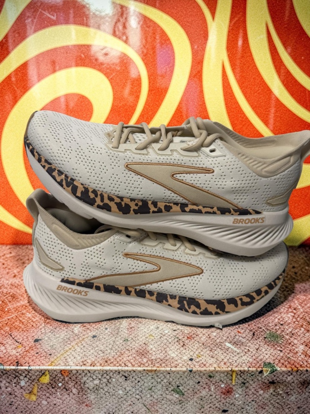 Brooks Women’s Running Shoes - Beige with Leopard Accent